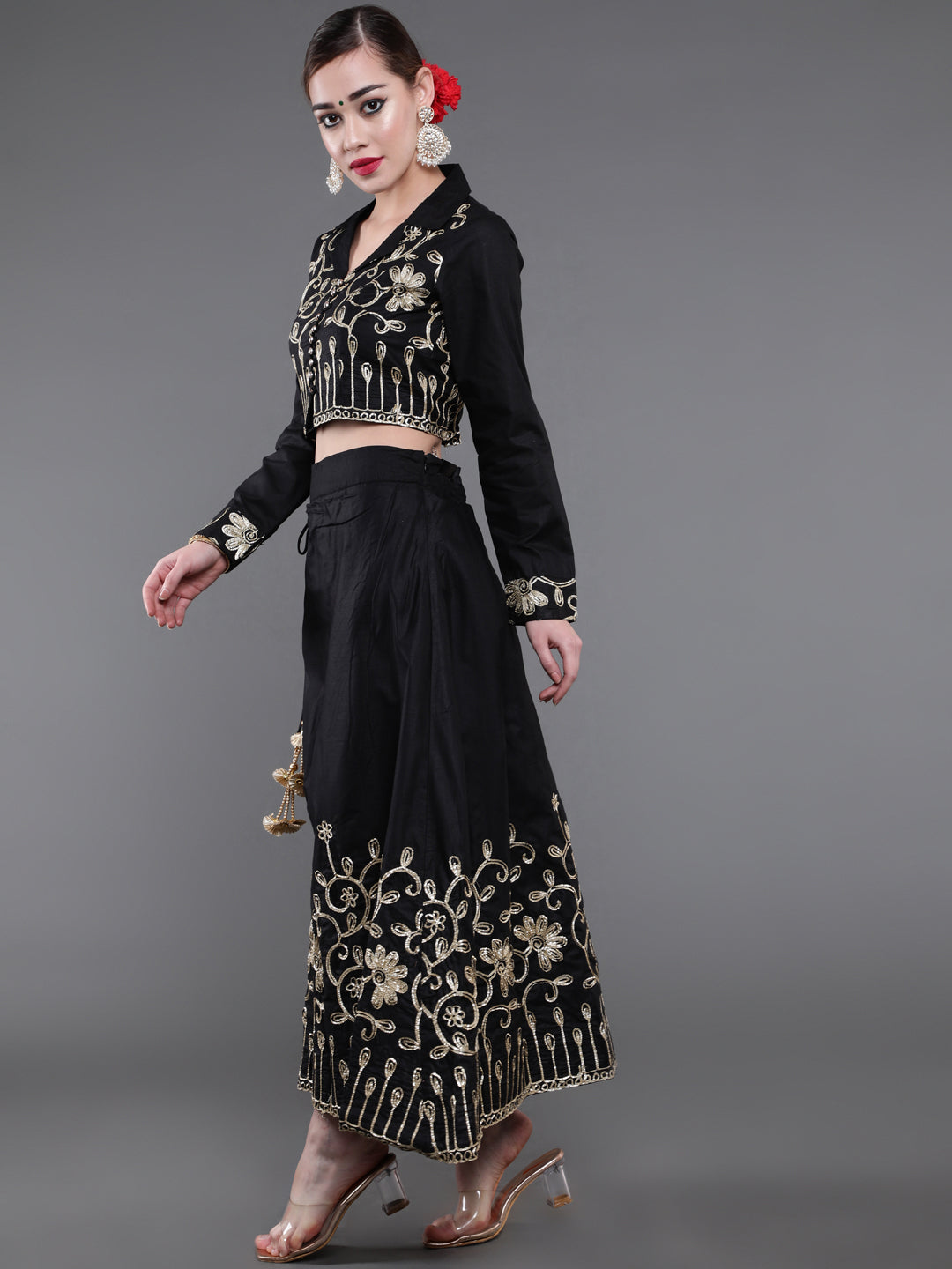 Black Embroidered Lehenga Choli Set