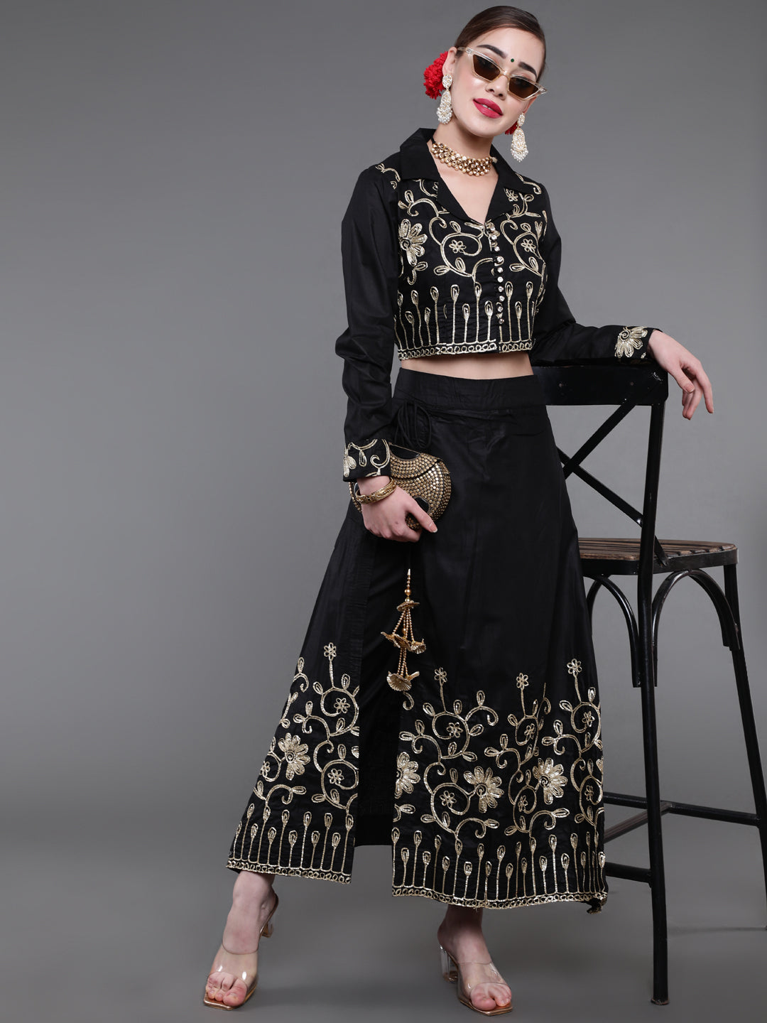 Black Embroidered Lehenga Choli Set