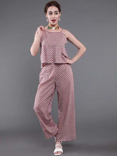 Maroon Ethnic Motif Co Ord Set with Jacket