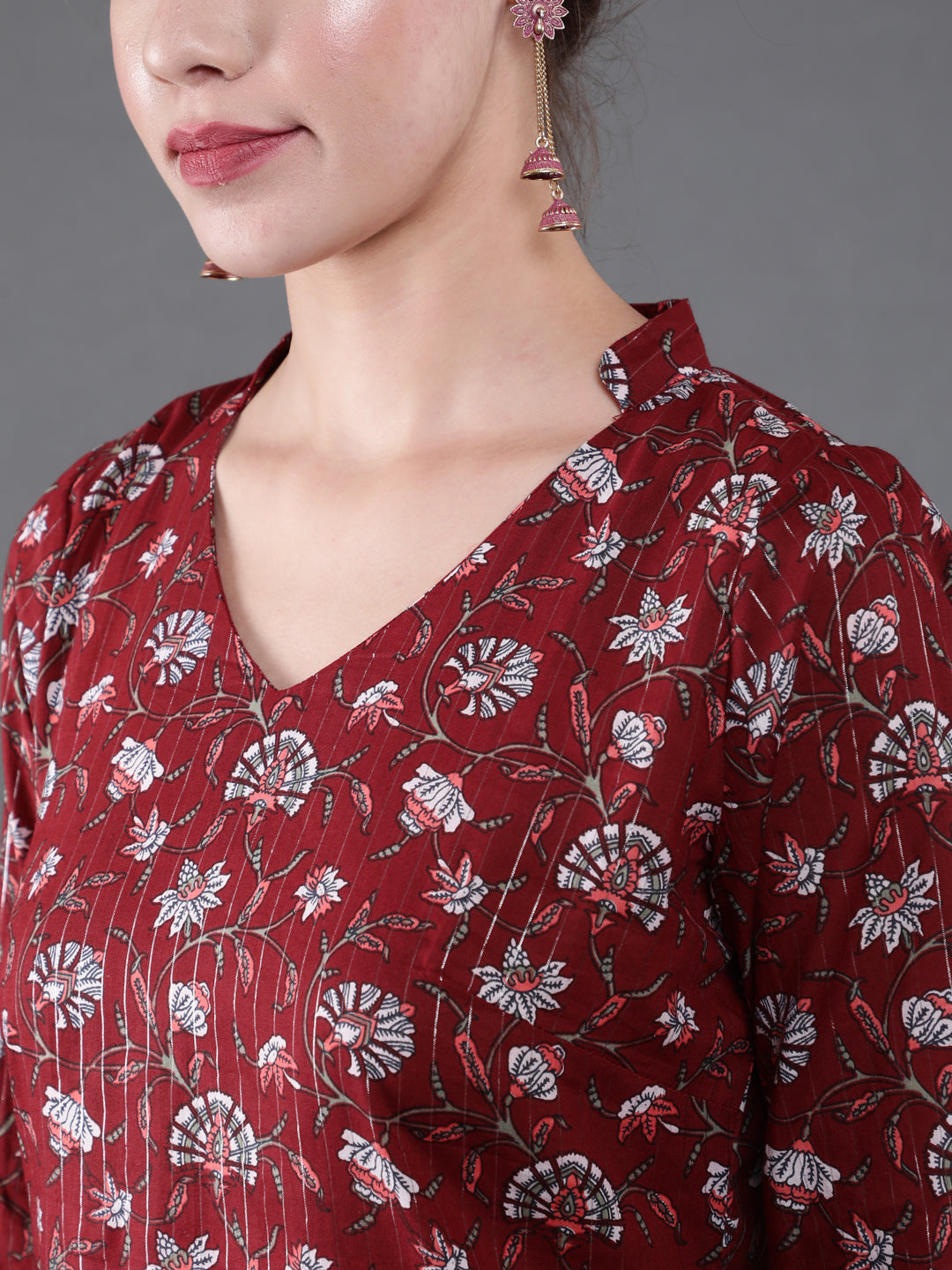 Maroon Printed Lurex Kurta Palazzo With Dupatta