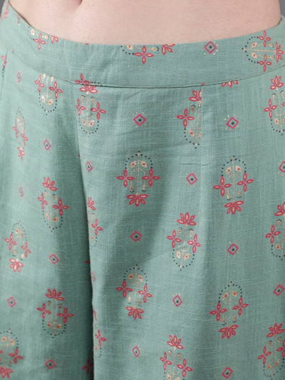Sea Green Floral Co Ord Set With Jacket