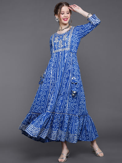 Blue Bandhani Print Maxi Dress