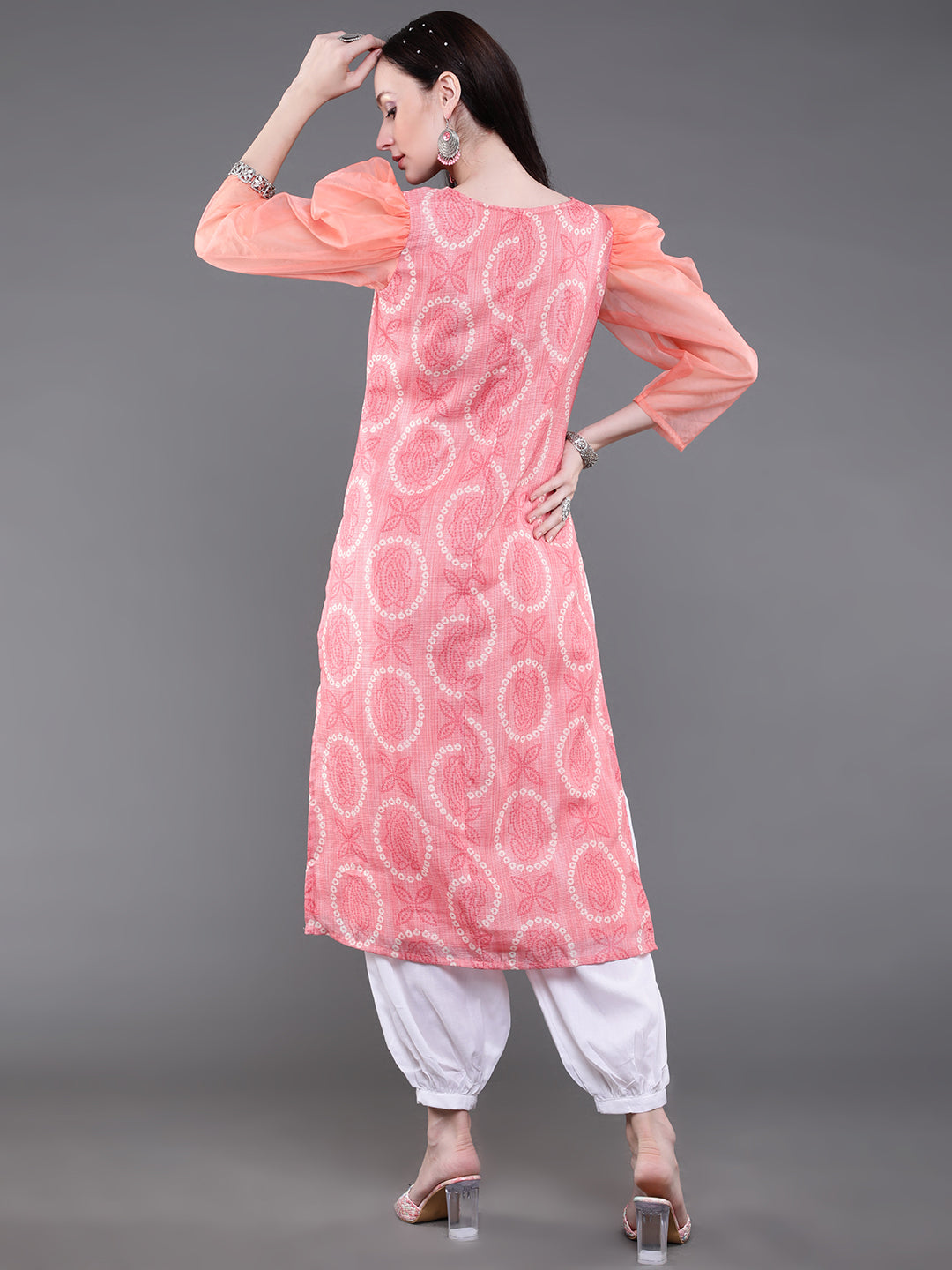 Peach Bandhani Print Kurta