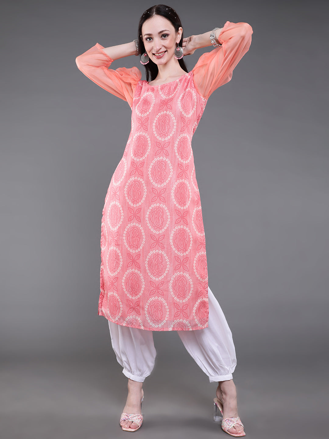 Peach Bandhani Print Kurta