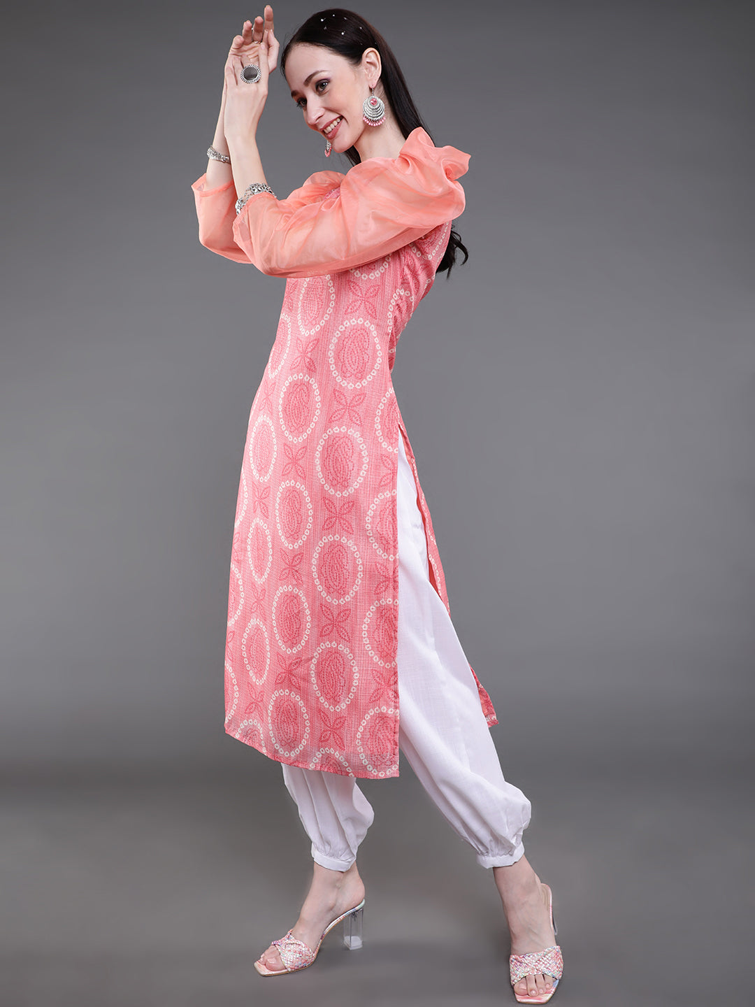 Peach Bandhani Print Kurta