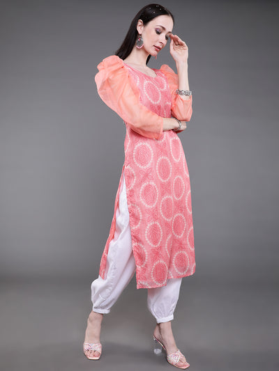 Peach Bandhani Print Kurta