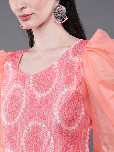 Peach Bandhani Print Kurta