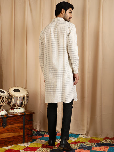 White Diamond Checked Pathani Kurta