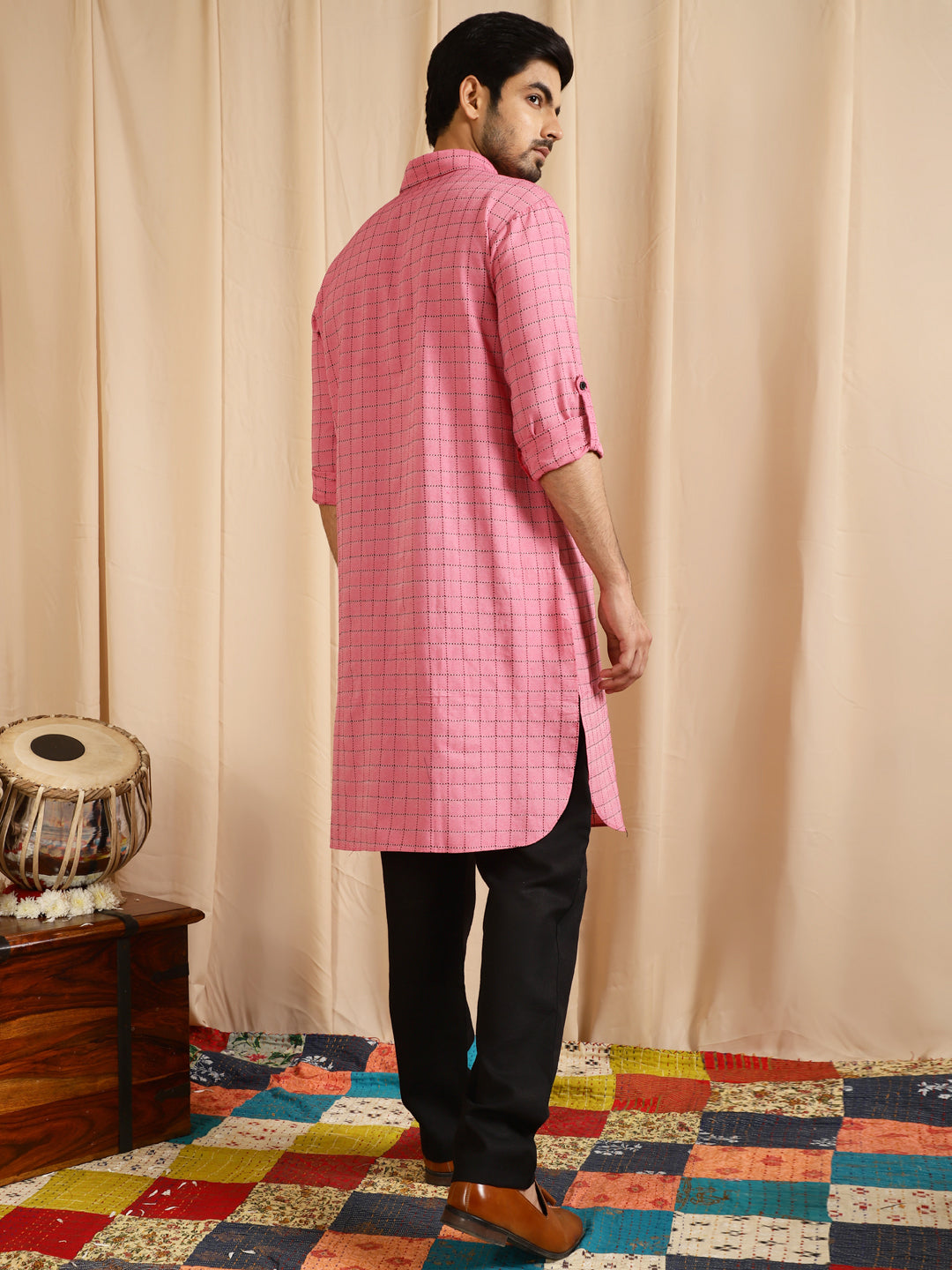 Pink Diamond Checked Pathani Kurta