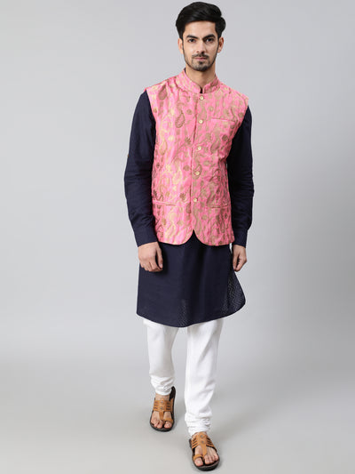 Pink Brocade Woven Designed Nehru Jacket
