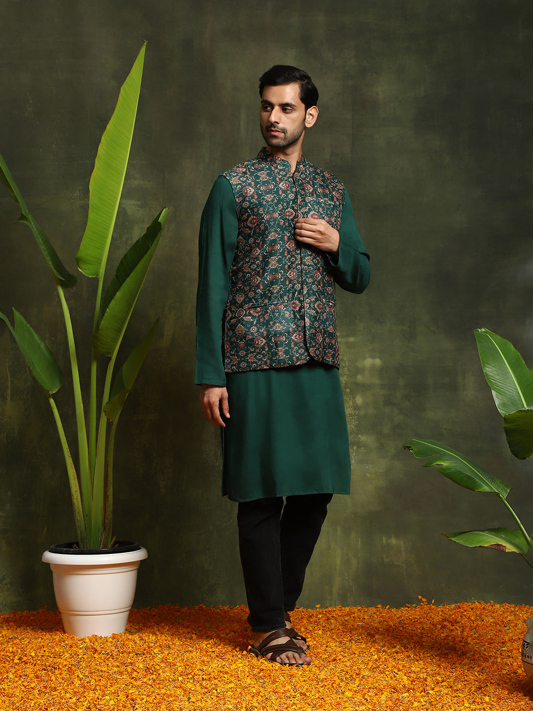 Green Kurta With Nehru Jacket