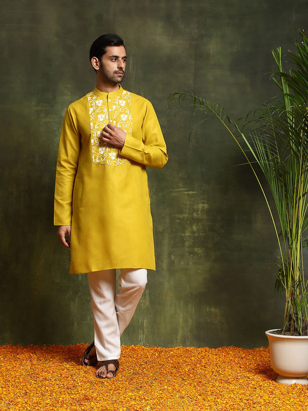 Yellow Embroidered Couple Combo