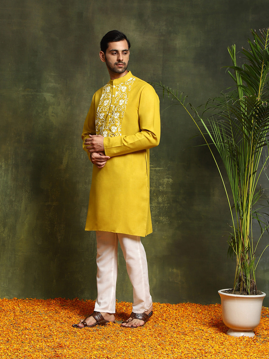 Mustard Embroidered Long Kurta