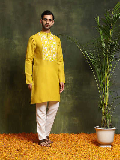 Mustard Embroidered Long Kurta