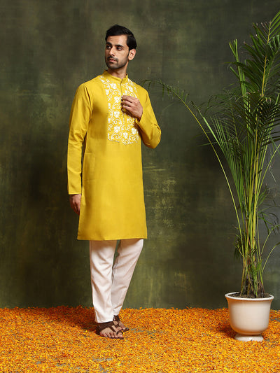 Mustard Embroidered Long Kurta