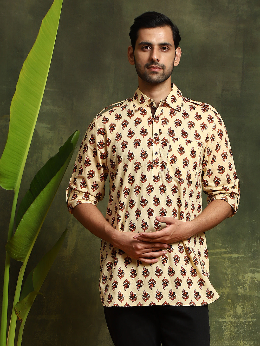 Cream Floral Print Kurta