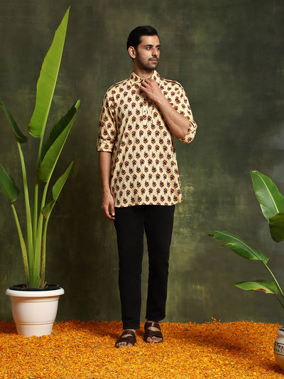 Cream Floral Print Kurta