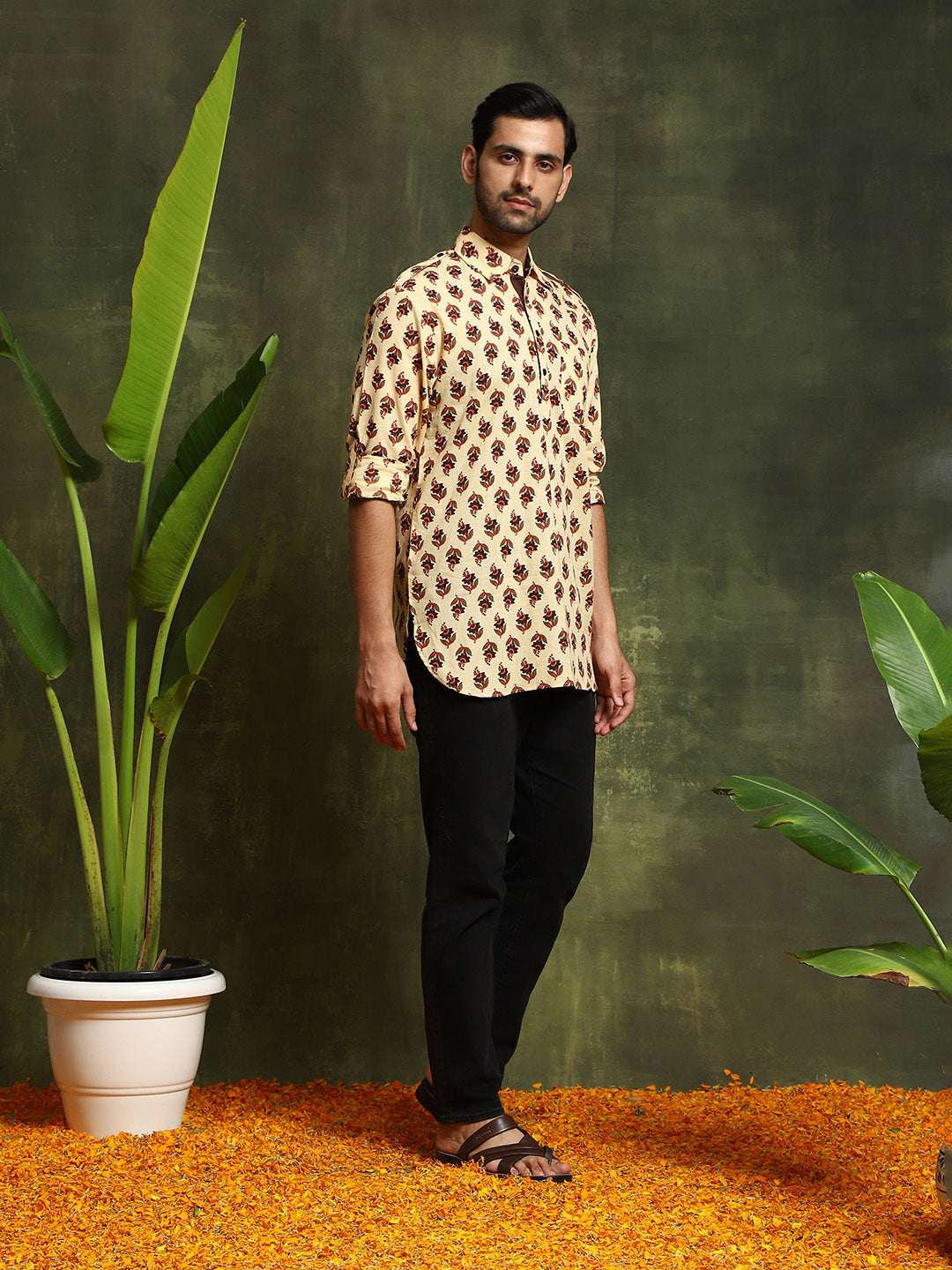 Cream Floral Print Kurta