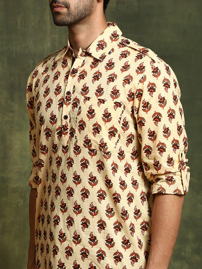 Cream Floral Print Kurta