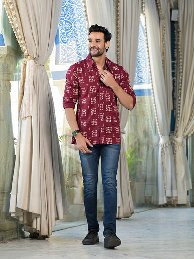 Maroon Foral Geometric Print shirt