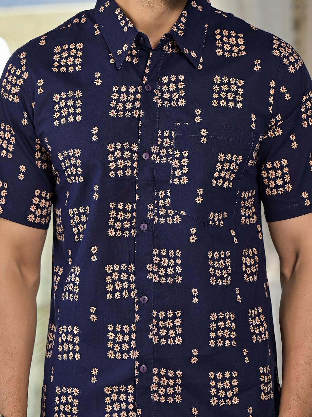 Navy Blue Floral Print Shirt