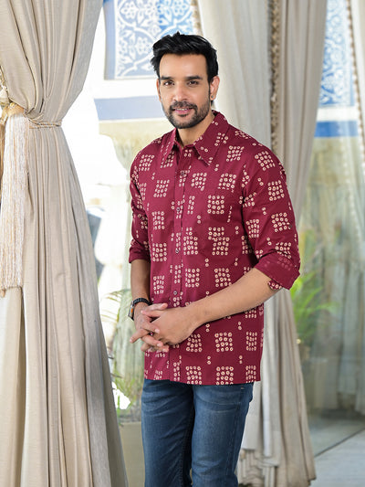 Maroon Foral Geometric Print shirt