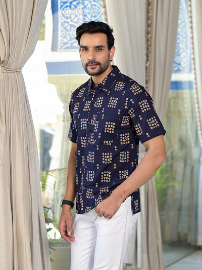 Navy Blue Floral Print Shirt