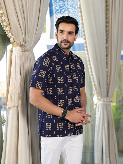 Navy Blue Floral Print Shirt