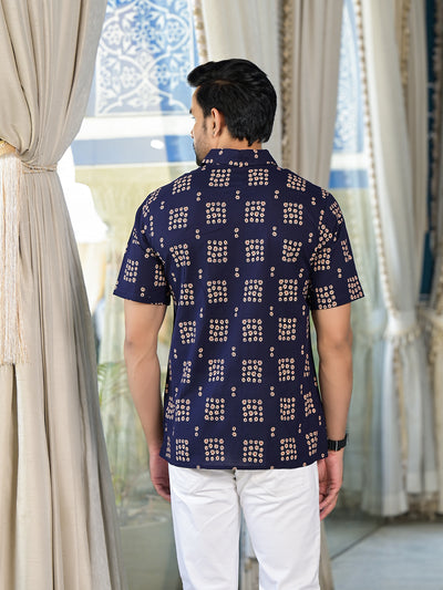 Navy Blue Floral Print Shirt