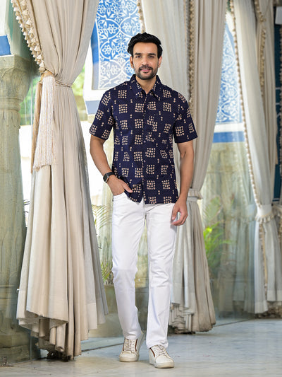 Navy Blue Floral Print Shirt
