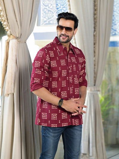 Maroon Foral Geometric Print shirt