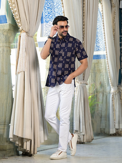 Navy Blue Floral Print Shirt