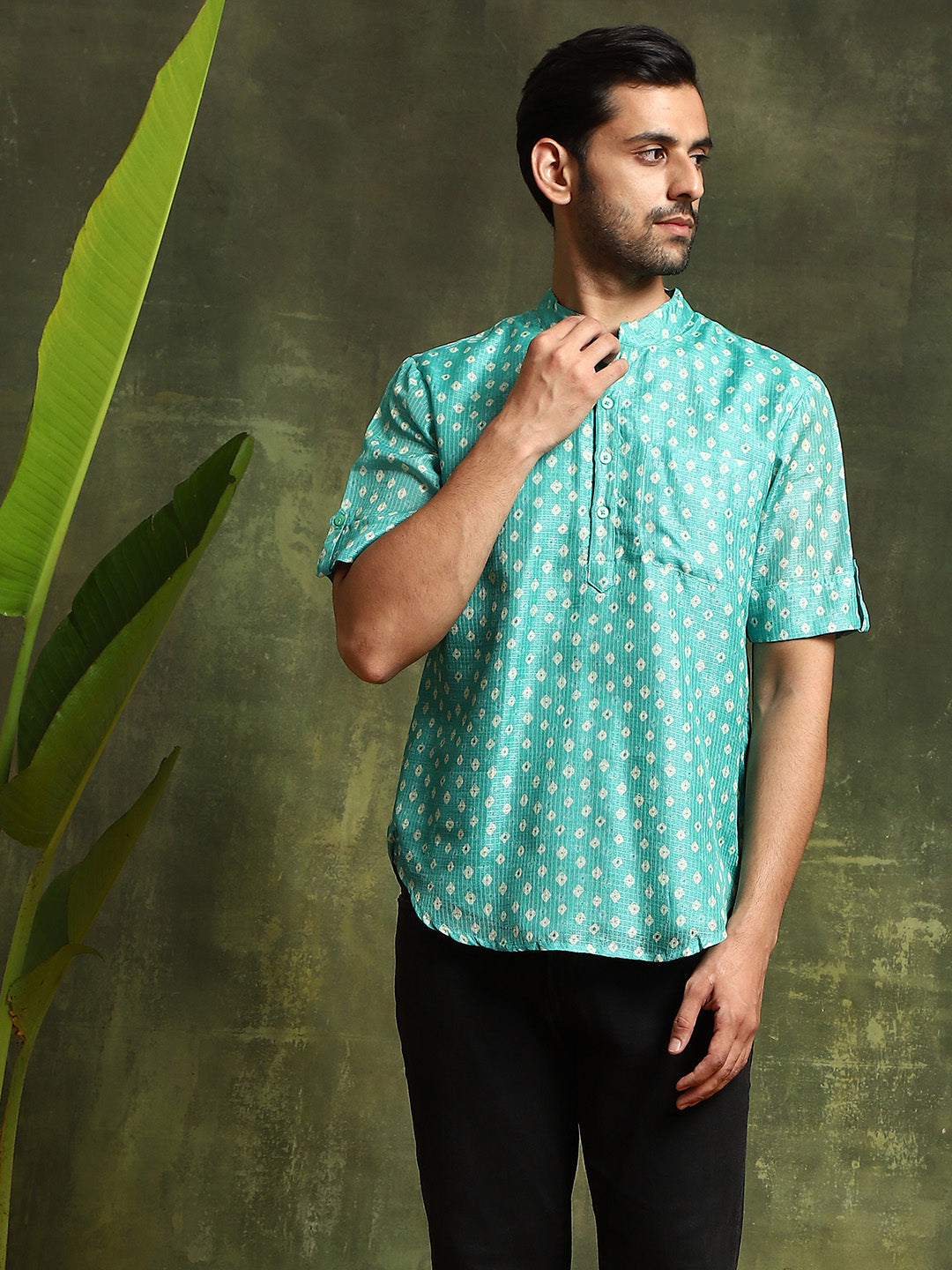 Green Digital Print Short Kurta