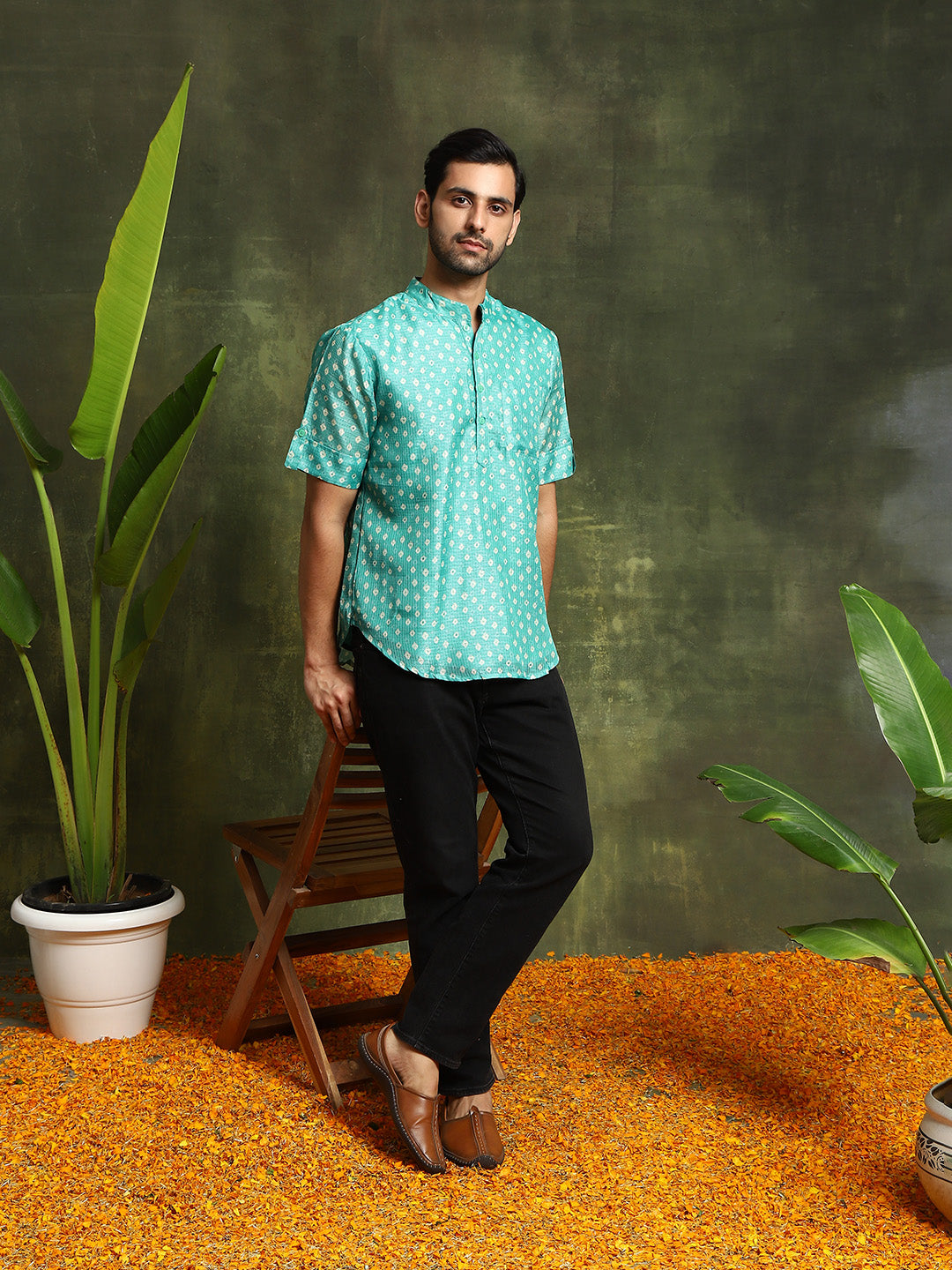 Green Digital Print Short Kurta