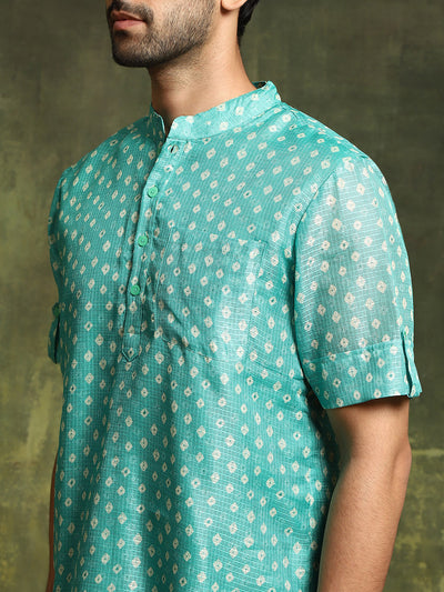 Green Digital Print Short Kurta