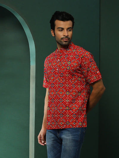 Red Patola Print Short Kurta