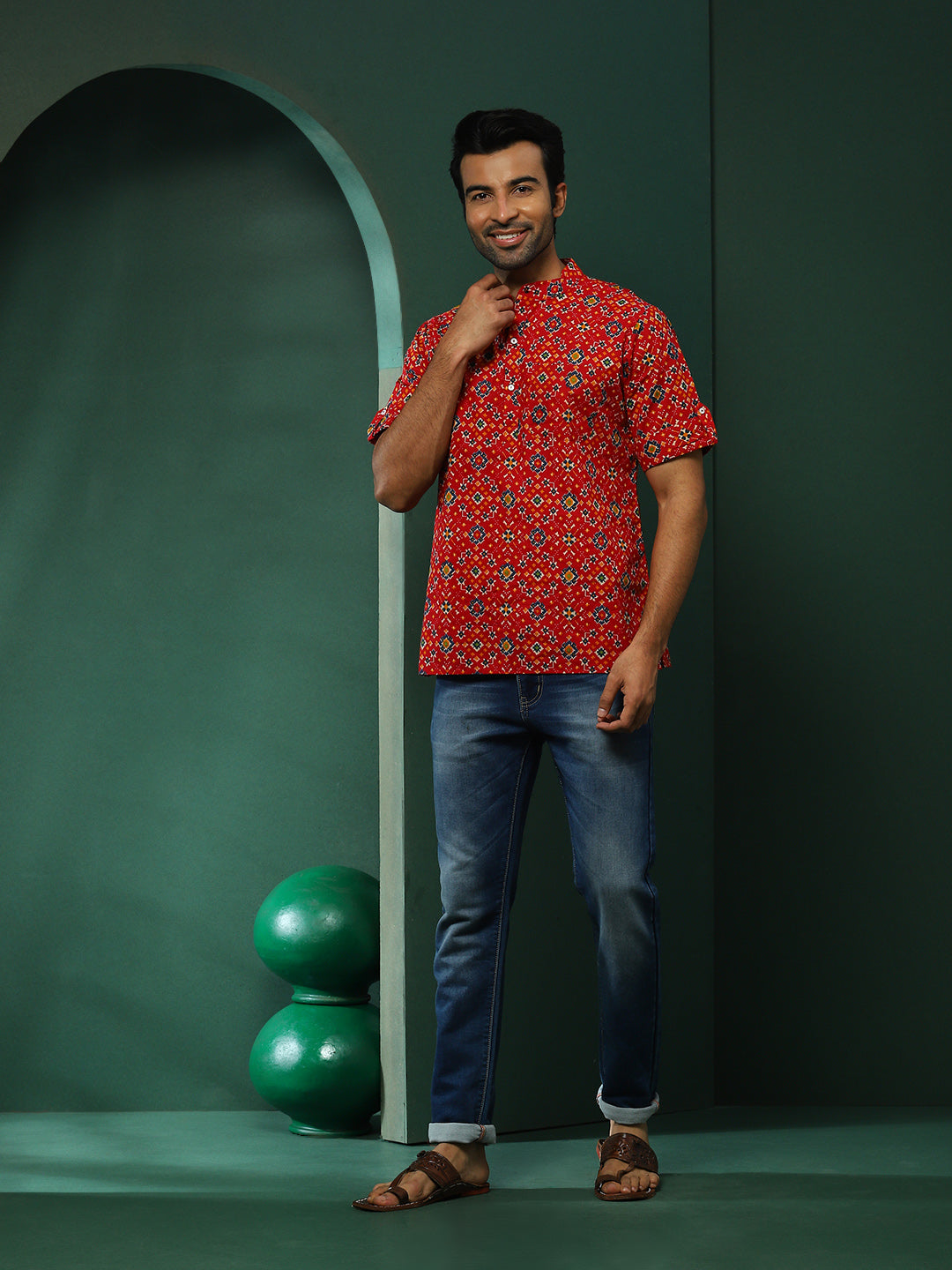 Red Patola Print Short Kurta