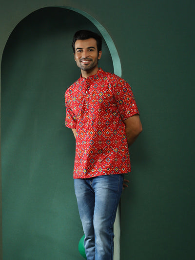 Red Patola Print Short Kurta