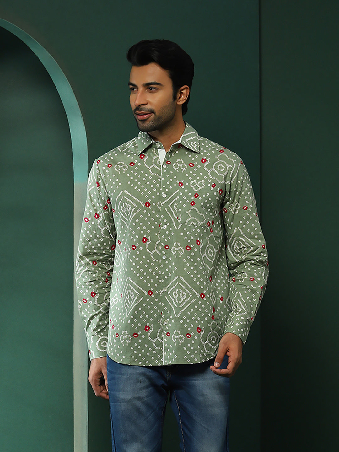 Pastel Green Bandhani Print Shirt