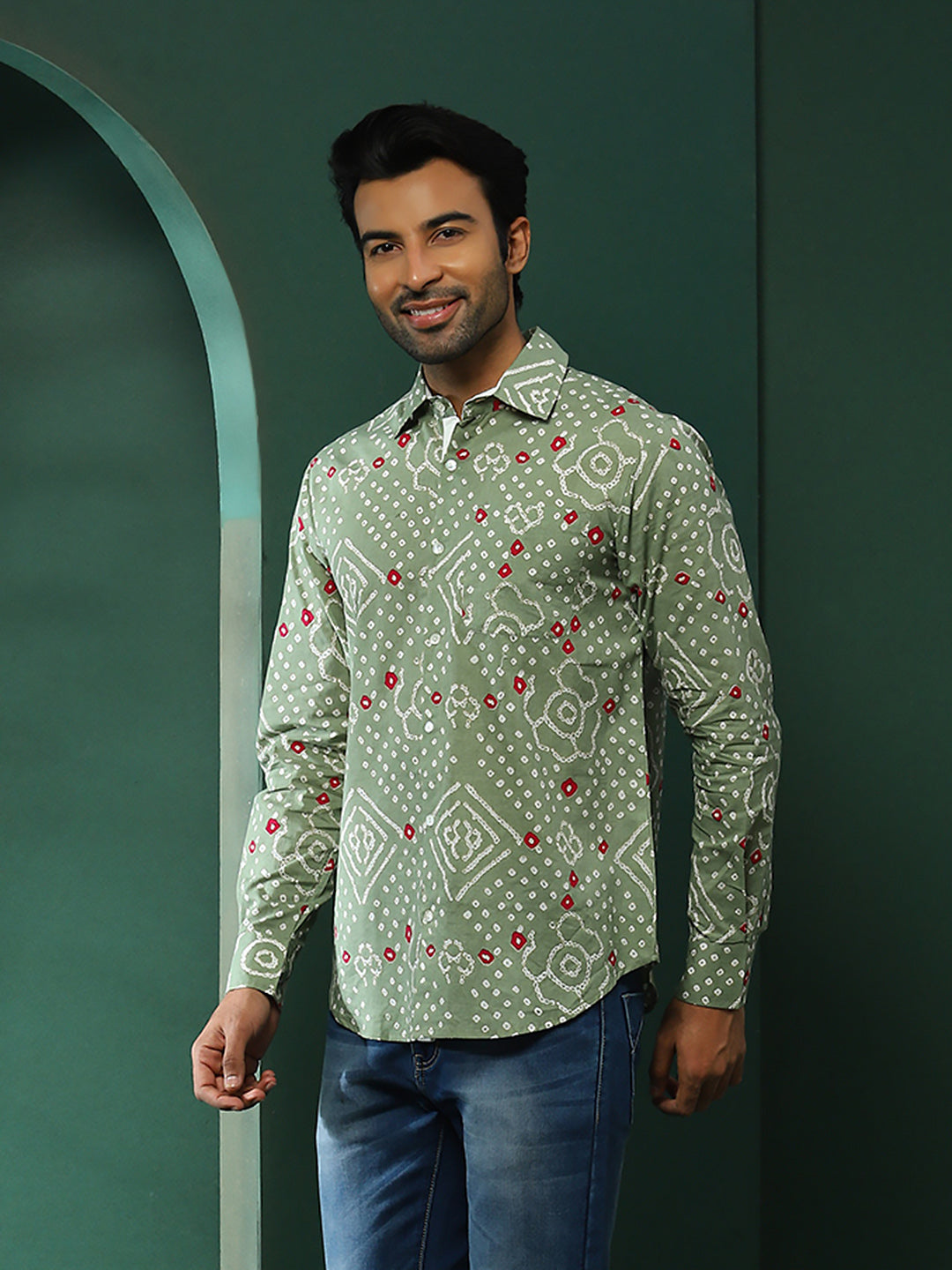 Pastel Green Bandhani Print Shirt