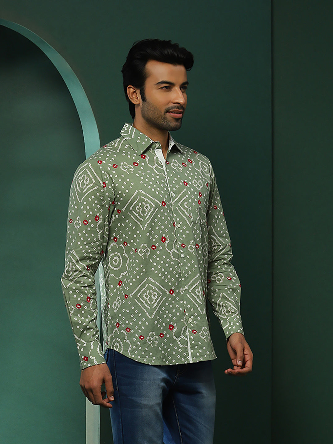 Pastel Green Bandhani Print Shirt