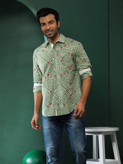 Pastel Green Bandhani Print Shirt