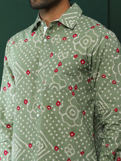 Pastel Green Bandhani Print Shirt