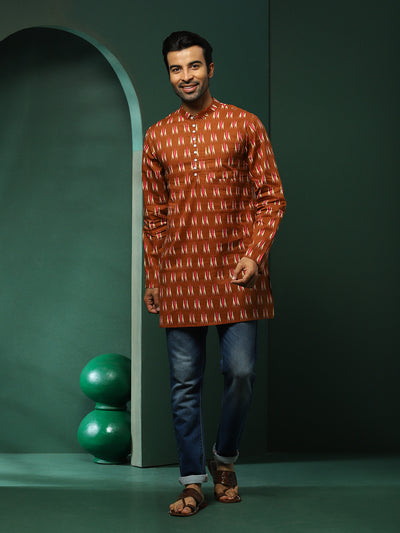 Brown Ikat Print Long Kurta