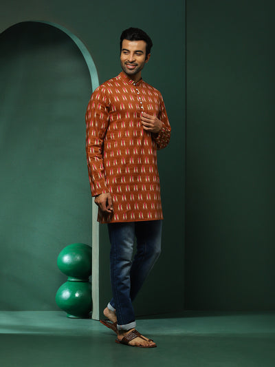 Brown Ikat Print Long Kurta