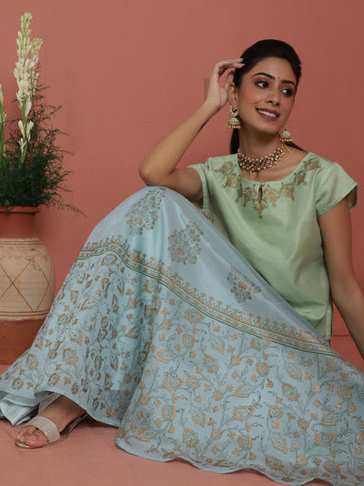 Pastel Blue Block Print Lehenga Choli