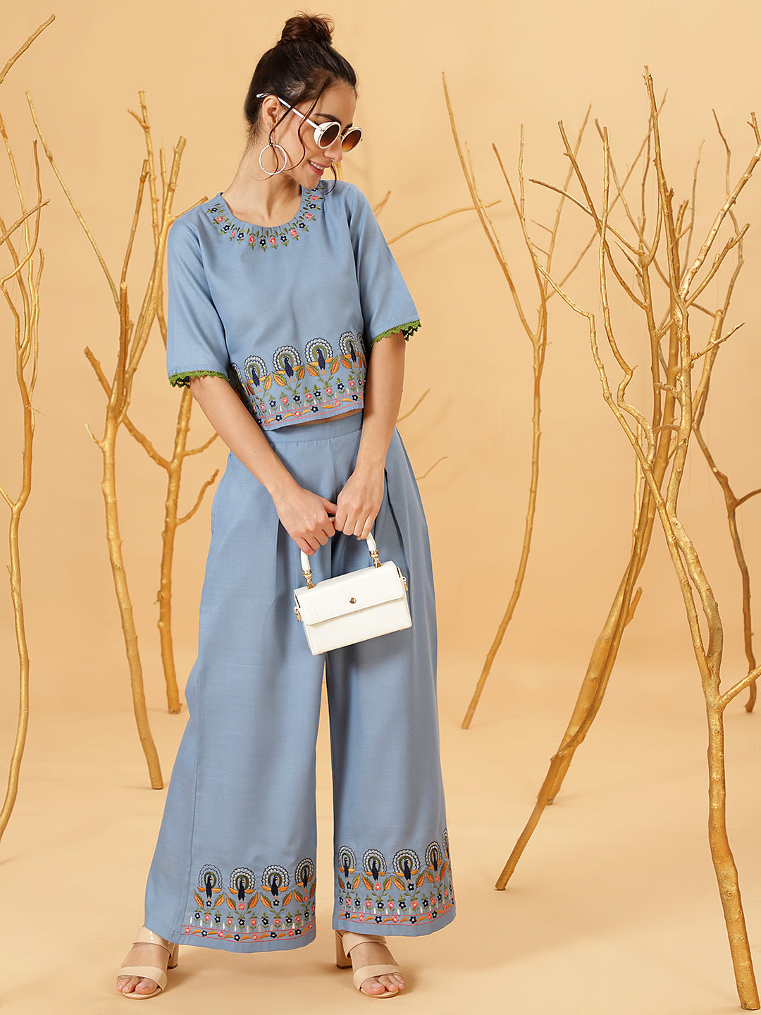 Blue Embroidered Co Ord Set