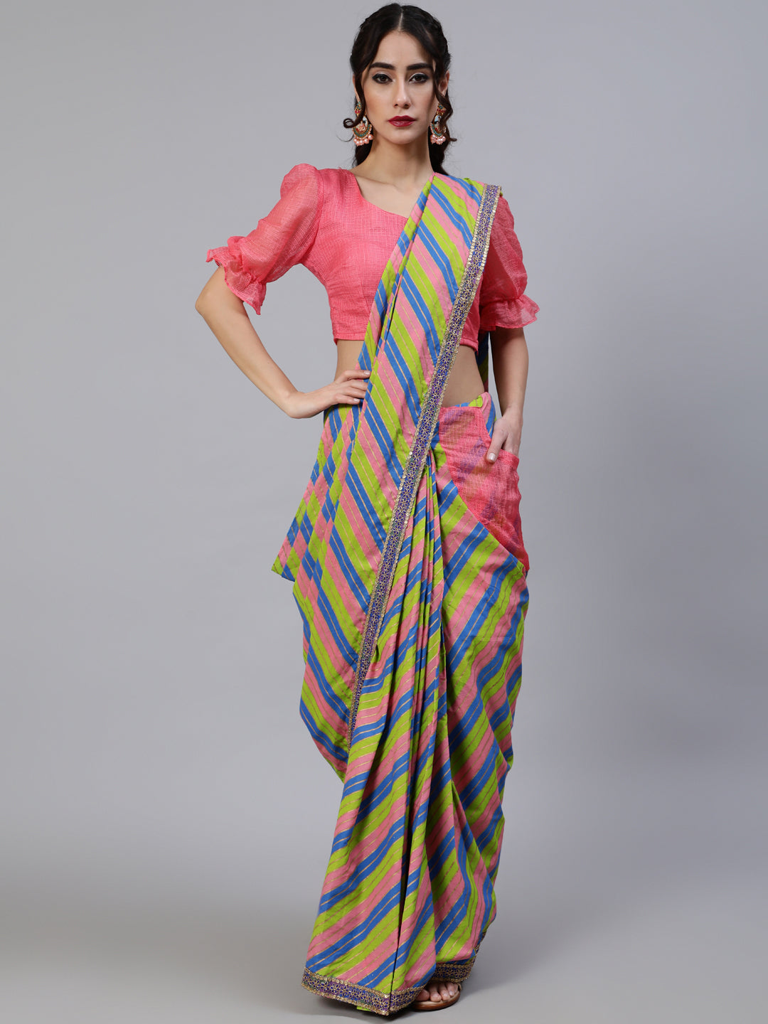 Leheriya Printed Saree With Blouse