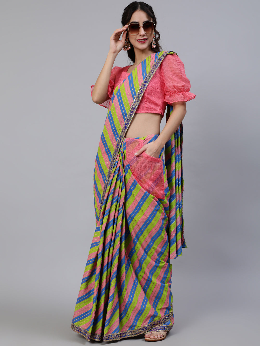 Leheriya Printed Saree With Blouse