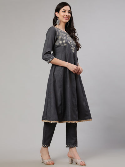 Grey Embroidered Anarkali Pant With Dupatta
